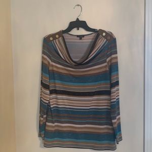 Striped long sleeve scoop neck blouse with gold fleck throughout
